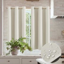 XTMYI Cream Curtains for Bedroom 2 Panels Set Boho Modern Farmhouse Style Heat Light Blocking 80% Blackout Window Treatments Short Drapes for Living Room,48 Inch Length