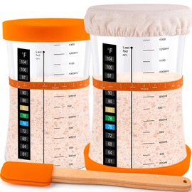 Tyniaide 50 OZ Sourdough Starter Jar with Thermometer, Scraper, Cloth Cover and Lid. Reusable Sourdough Jar Kit Use for Home Bakery
