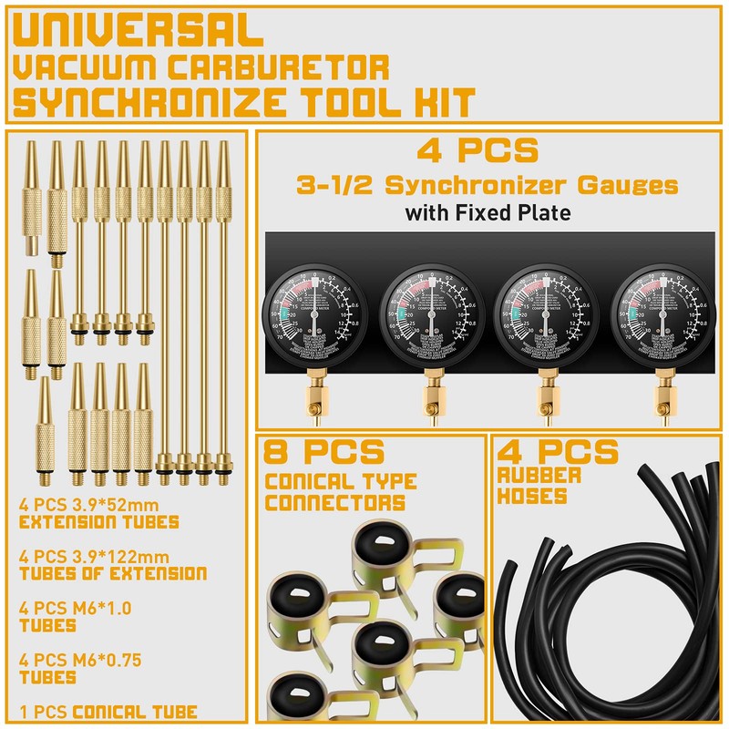 YFIXTOOL Motorcycle Vacuum Carburetor Synchronizer Tool Kit Compatible with Honda