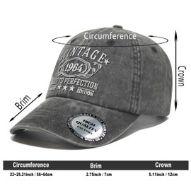 60th Birthday Gifts for Men Women,1964 for 60 Year Old Woman Man Vintage Hat,Parents Turing 60th,Grey