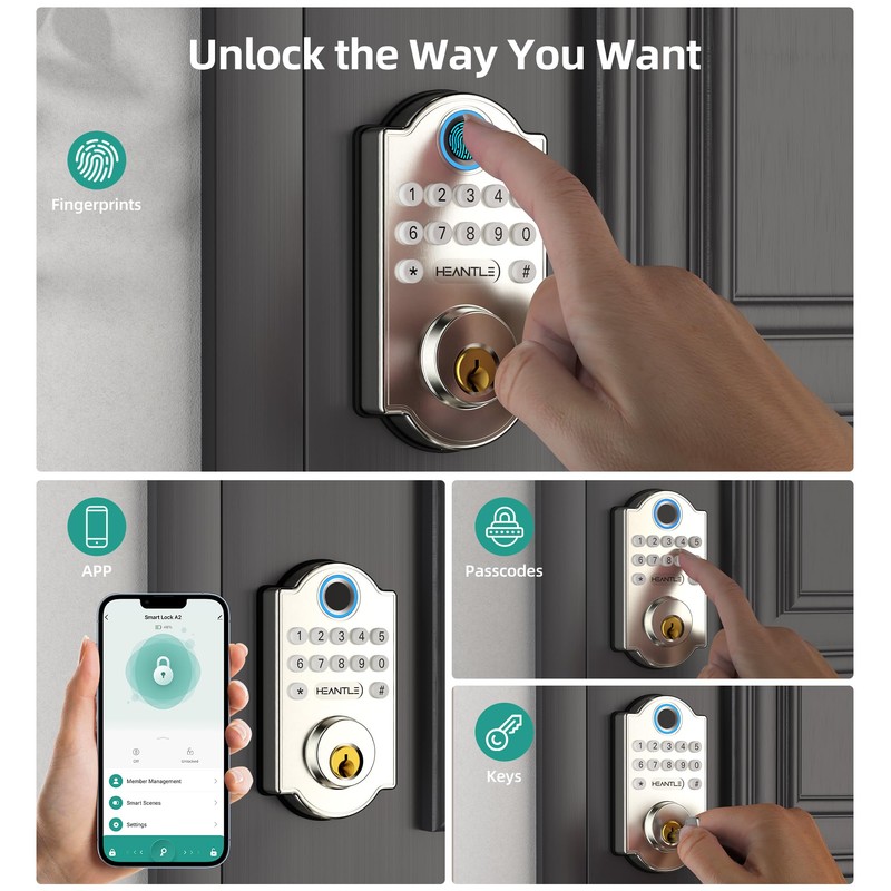 Keyless Fingerprint Door Lock Set: HEANTLE WiFi Front Door Lock