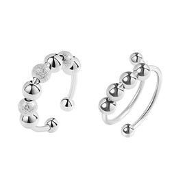 2pcs Silver Anxiety Ring Swivel Ring with Beads Strap Ring Women's Anxiety Ring Women's Swivel Ring Adjustable