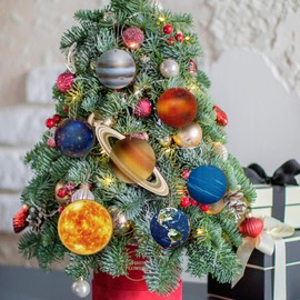 40 Pcs Christmas Outer Space Wood Hanging Ornaments Solar System Planet Ornaments for Xmas Tree Earth Saturn Jupiter Wooden Slice Pendants for Kids Space Themed Birthday Party Classroom Decorations