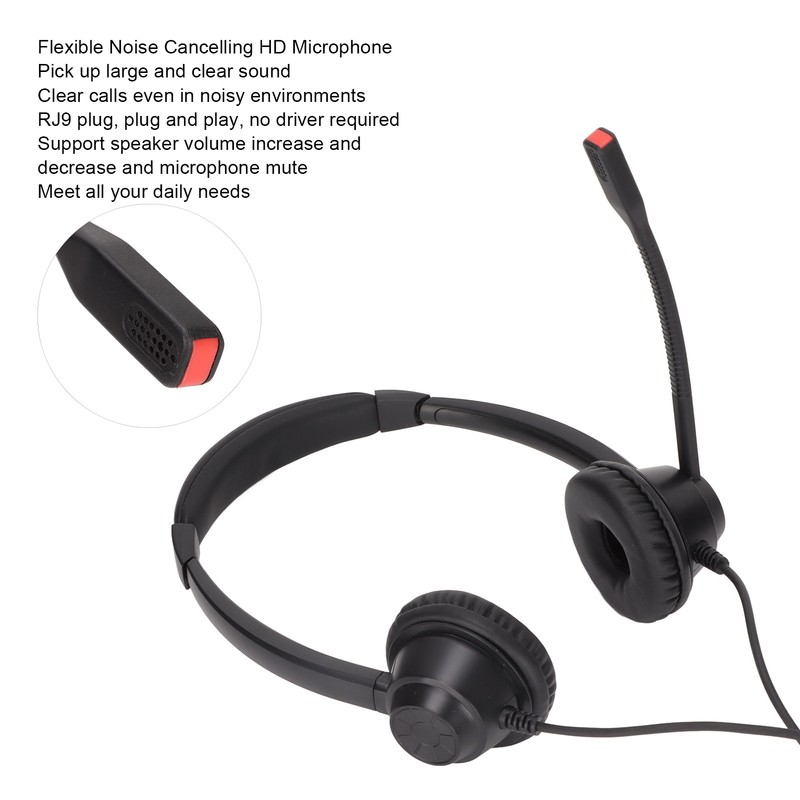 RJ9 Headset Noise Cancelling Mute Function Corded Business Headphone with