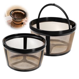 BOHUIZ 2Pcs Reusable Coffee Filter Basket for 4-6 Cup Coffee Makers, Gold Mesh Coffee Filter with Handle for Mr. Coffee, Black+Decker, and Most 4-6 Cup Basket-Style Brewers