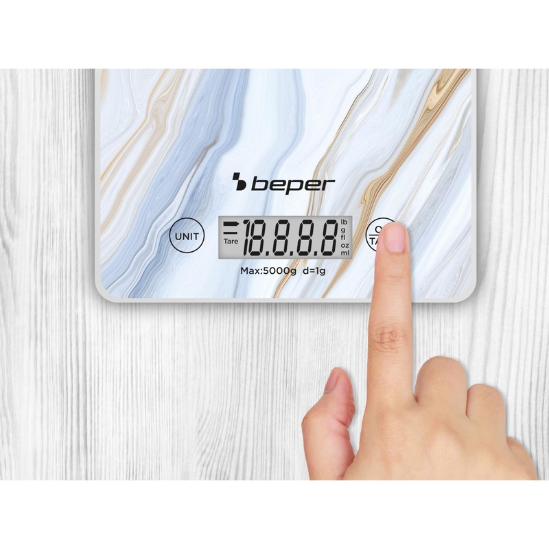BEPER P102BIL001 Digital Kitchen Scale, Tempered Glass Top, Kitchen Scales
