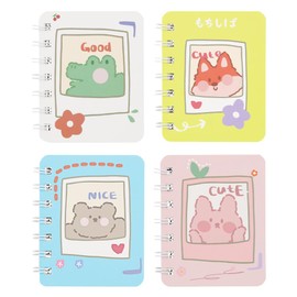 4 Pcs A7 Animal Mini Notebooks,Cartoon Small Spiral Pocket Journal Hardcover Note Books Fox Bear Rabbit Crocodile Lined Portable Notepad Diary Party Gift for Kid School Home Office Supplies