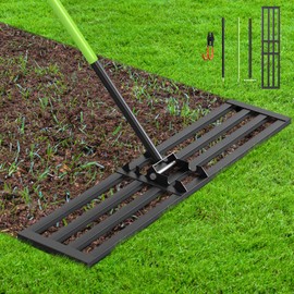 Seeutek Lawn Leveling Rake, 45” x 10” Lawn Leveler with 6.5FT Stainless Steel Handle Rakes for Lawns, 0-180° Adjustable Ground Leveler Tool for Yard, Level Soil Sand Dirt Surfaces