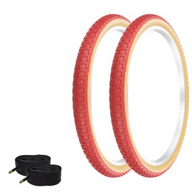PRO+ Pair of Bicycle TIRE 24" X 1.75" RED/Gum SIDEWALL COMP III Tread (2) Tires W/Tubes BMX Bike P-104A