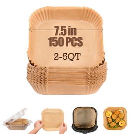 7.5 Inch Air Fryer Parchment Paper Liners Square,150 Pcs Non-stick &Oil-proof Disposable Air Fryer LIners for 2-5 QT Frying,Baking,Roast,Microwave oven……