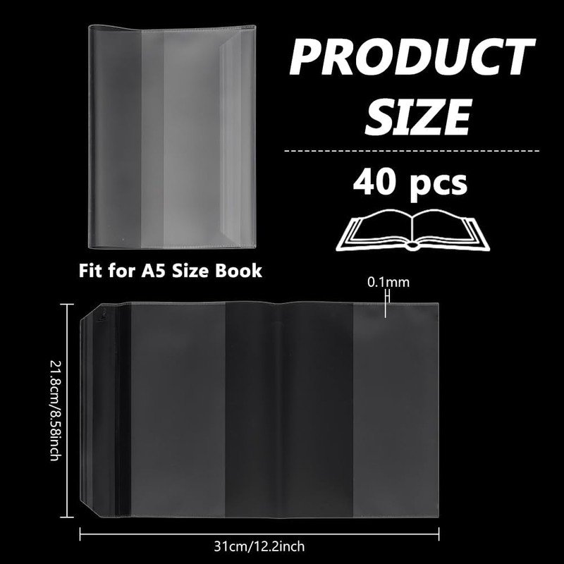 FINGERINSPIRE 40 piezas de cubiertas transparentes para libros, ajustadas para