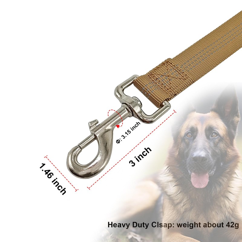 Double Handle Tactical Dog Leash with Shock Absorption, 5FT Reflective
