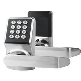 ZEVAWAY Keyless Entry Door Lock with Handle, Keypad Lock, IC Card & Key, Easy Installation, Satin Nickel