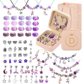 HAPTIME Charm Bracelet Making Kit, Jewelry Making Kit for Girls, DIY Necklace Kit with Initial Jewelry Box, Unicorns Crafts Arts Girls Toys Age 6-8 8-12 Birthday Valentines Day Gifts for Kids - D