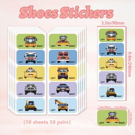 Peacoblue Shoes Stickers for Shoes Learning Left Right, Car-Heads 100pcs(50 Pairs) Self-Adhesive Shoes Stickers Labels Decals to Help Put Shoes On