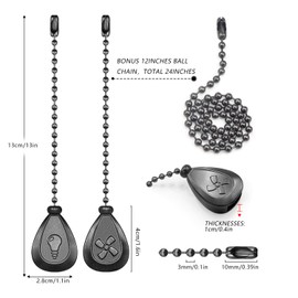 Dotlite Black Ceiling Fan Pull Chain, 4Pcs 12 Inches Decorative Fan Pull Chain Ornaments Extension, 3mm Diameter Beaded Ball Fan Pull Chain Extender with Connector (4 Pack)