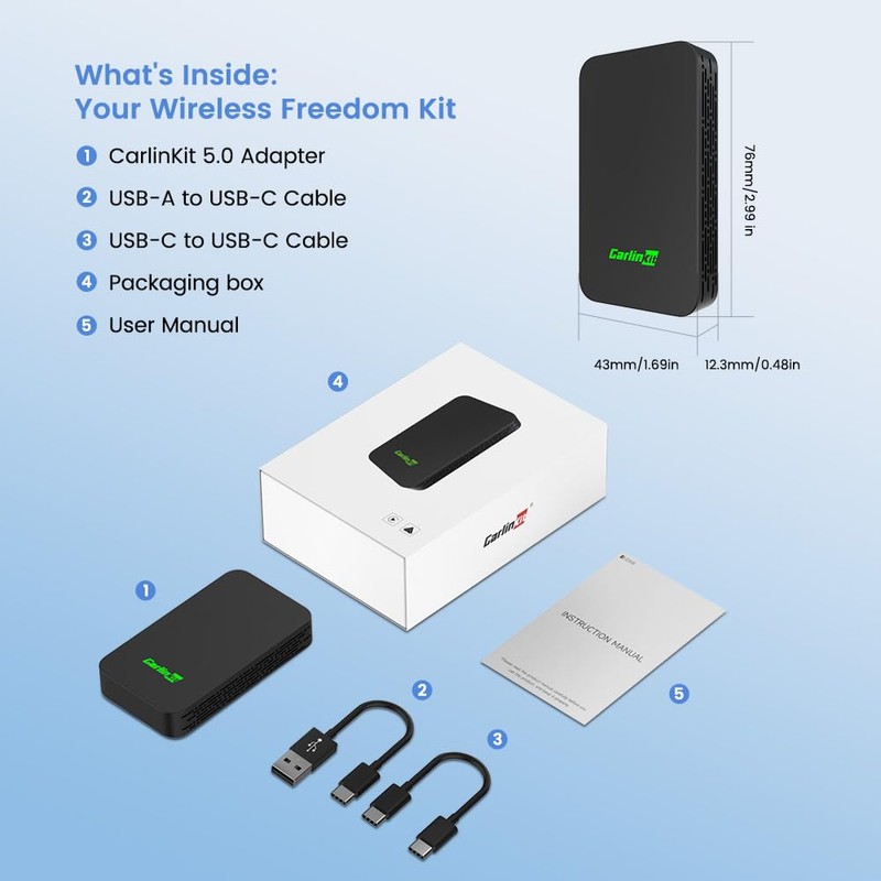 Carlinkit 5.0 Wireless CarPlay & Android Auto Adapter 2air, Plug