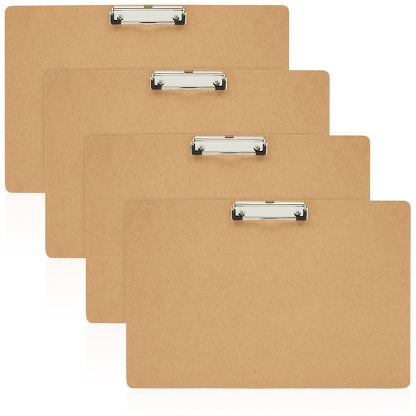 Juvale 4-Pack Extra Large 11x17 Clipboard, Horizontal Wooden Lap Boards, Wood Clip Board with Low Profile Clip for Drawing, Sketching, and Art Supplies, Landscape Layout, 3mm Thickness