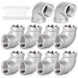 TAISHER 10PCS 304 Stainless Steel 90 Degree Elbow Fittings, 1/2 Inch NPT Female Pipe to 1/2 Inch NPT Female 304 Stainless Pipe Fitting