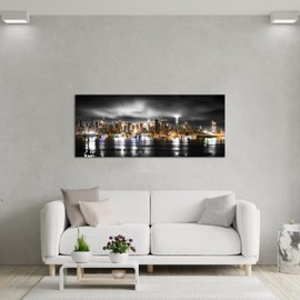 RyounoArt Large New York City Canvas Art NYC Skyline Painting Picture Manhattan Night Poster Artwork for Home Living Room 20x48 Inch