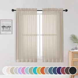 OWENIE - Cortinas translúcidas color taupe de 54 pulgadas de largo, juego de 2 paneles, bolsillo para barra, cortinas cortas de gasa para sala de esta