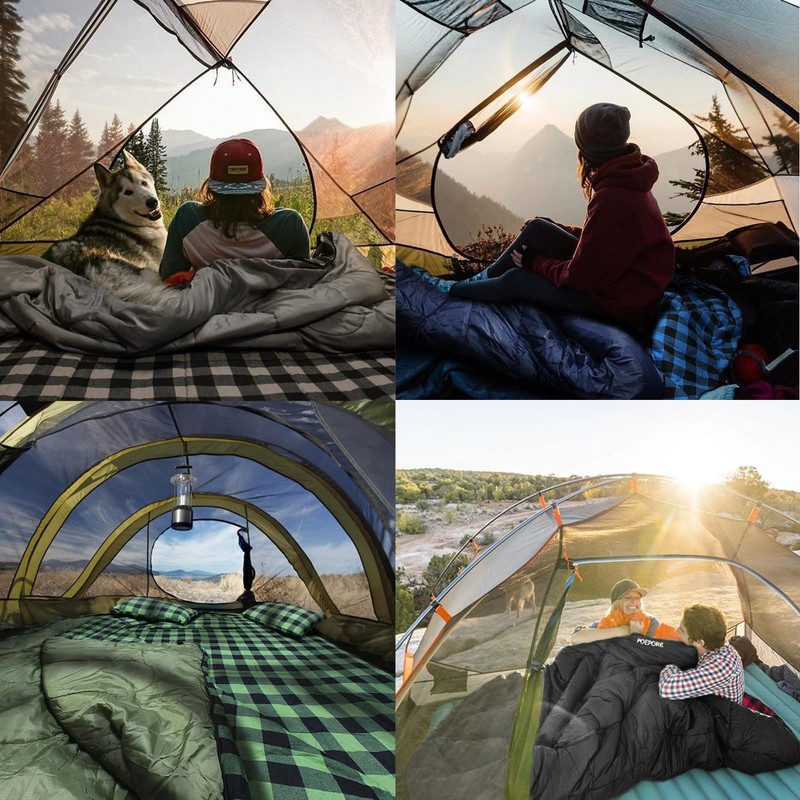 POEPORE Double Sleeping Bag Flannel for Adults with 2 Pillows
