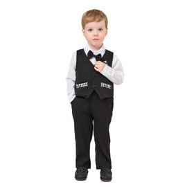 SENLLORLIN Baby Boy Formal Dress Clothes Black Boys Gentleman Suit Toddler Boy Outfits with Vest,Pants,Shirt,Bow Tie(Stitching Plaid 2-3Y)