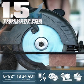 KEENTECH 6-1/2 Inch Circular Saw Blade 18 24 40T, 3Pcs, 5/8" Arbor, ATB Carbide Teeth, Crosscutting fine Finish Replacement Saw Blade Fit for DEWALT DCS391B DCS565B DWA161224 DWA161240 Diablo D0624X