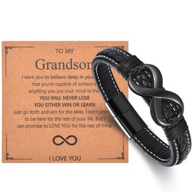 VYYU Grandson Gifts from Grandparents - To My Grandson Bracelet, Stainless Steel Infinite Charm & Leather Bracelets Gifts for Grandson, Grandson Bracelet Birthday Christmas Graduation Gift for Him