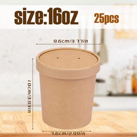 Wuadua 16oz 25 Pack Paper Soup Containers, Disposable Paper Food Cups, Paper Soup Storage with Lids, Soup Cups Paper Ice Cream Cups, Great For Restaurants, Take Outs, or To-Go Lunch