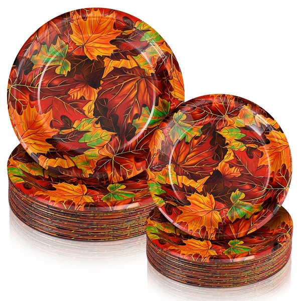 Yungyan 50 Pcs Fall Maple Leaves Party Plates Disposable Thanksgiving
