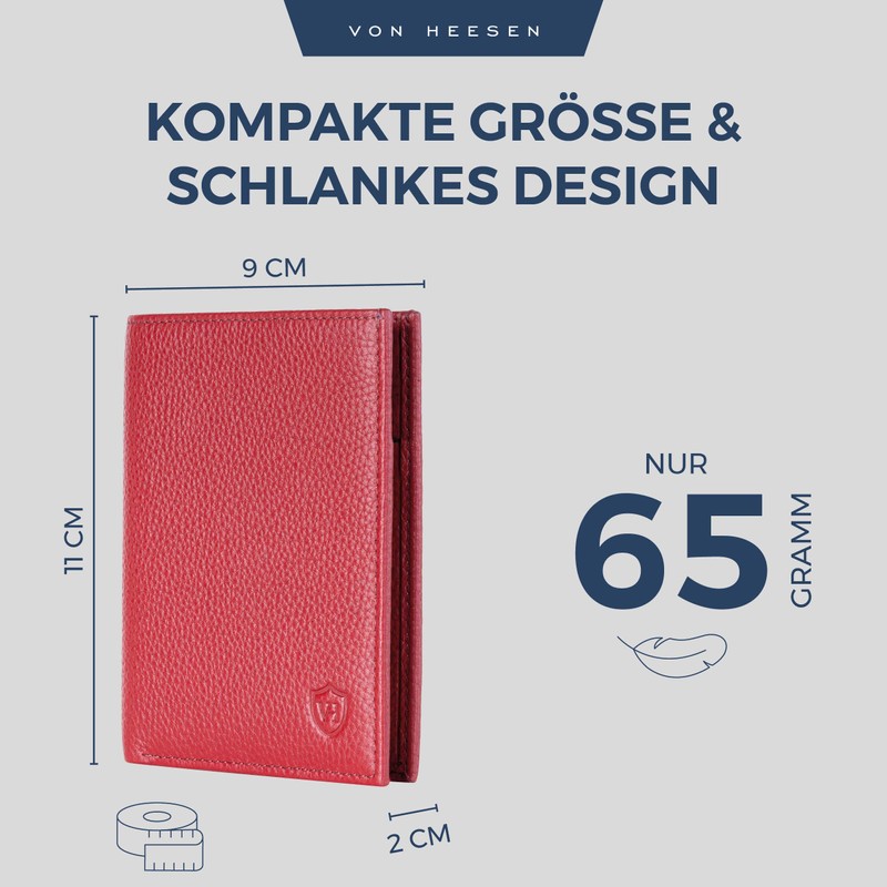 VON HEESEN® Wallets Men & Women, red, with coin pocket,