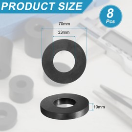 QUARKZMAN Pack of 8 Rubber Spacers 70 mm Outer Diameter x 33 mm Inner Diameter x 10 mm Height Round Anti-Vibration Spacer Thick Rubber Seals