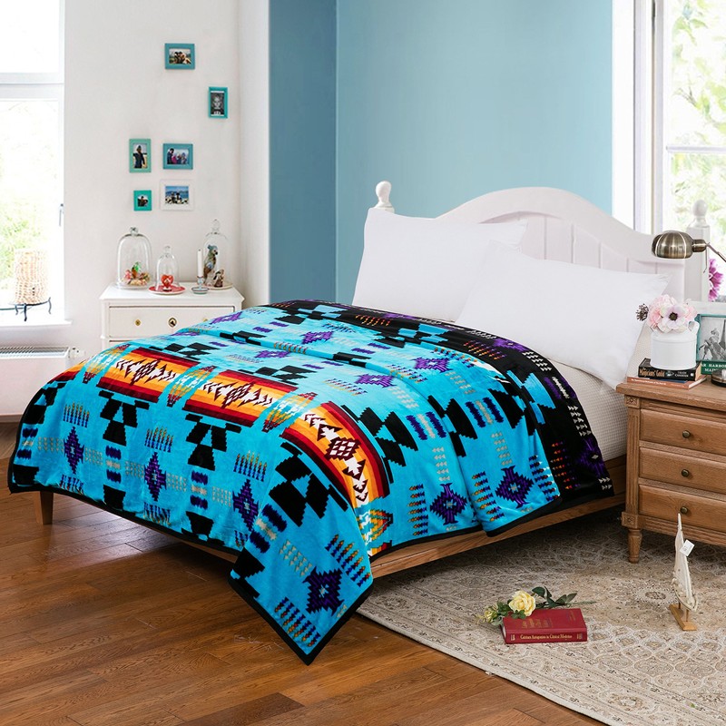 Geometry Southwest Queen Reversible Bed Blanket for Bed Couch, Turquoise