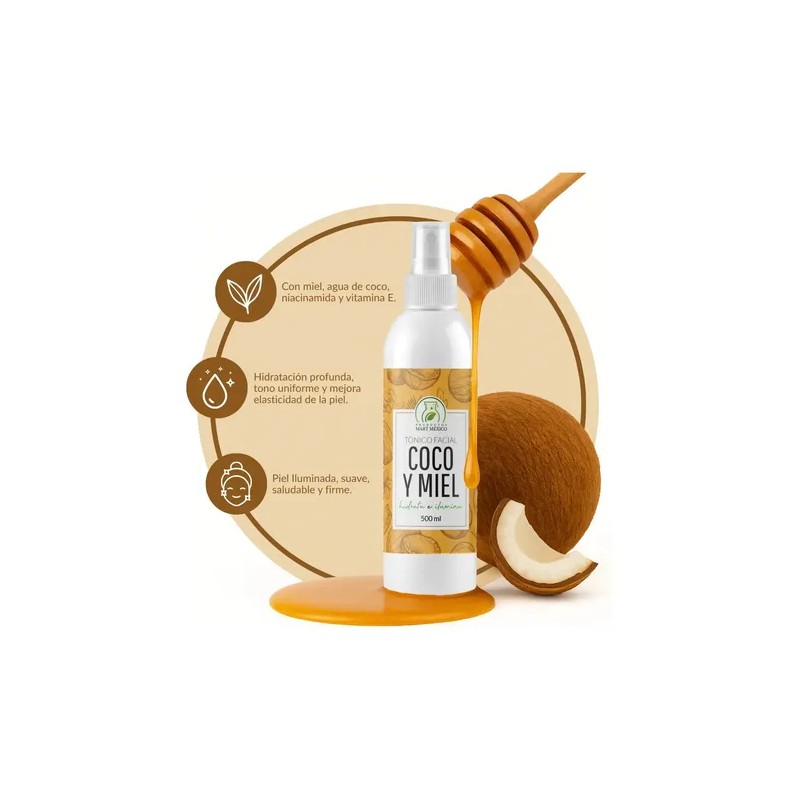 Tónico Facial De Coco Y Miel Orgánica Suaviza Y Repara
