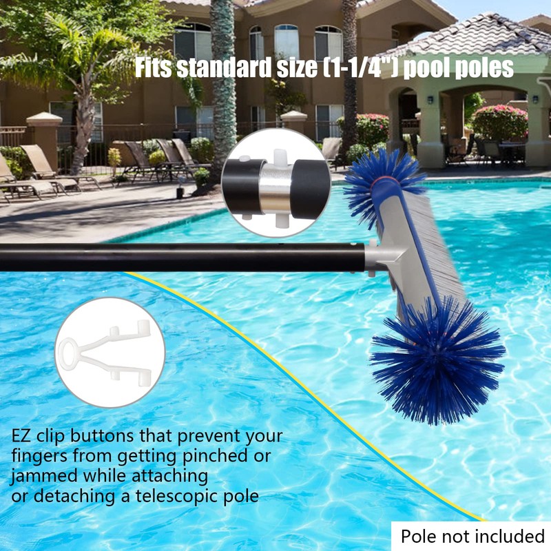 Poolvio Professional 17.5" Floor & Wall Pool Cleaning Brush with