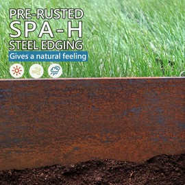 QVQE 16 Pack Cor-Ten Steel Landscape Edging with Rust Patina Finish, 40" L x 6" H Strips, 53FT Total Steel Lawn Edging for Lawn, Garden, Flowerbed