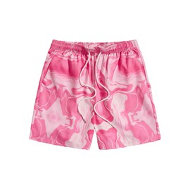 SHENHE Men's Graphic Print Drawstring Waist Summer Shorts Tie Front Straight Leg Shorts with Pocket Multicolor Pink S