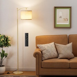 60" Floor Lamps with Remote Control & Bulb, Colors Temperature & Brightness Adjustable, Beige Shade & Gold Pole
