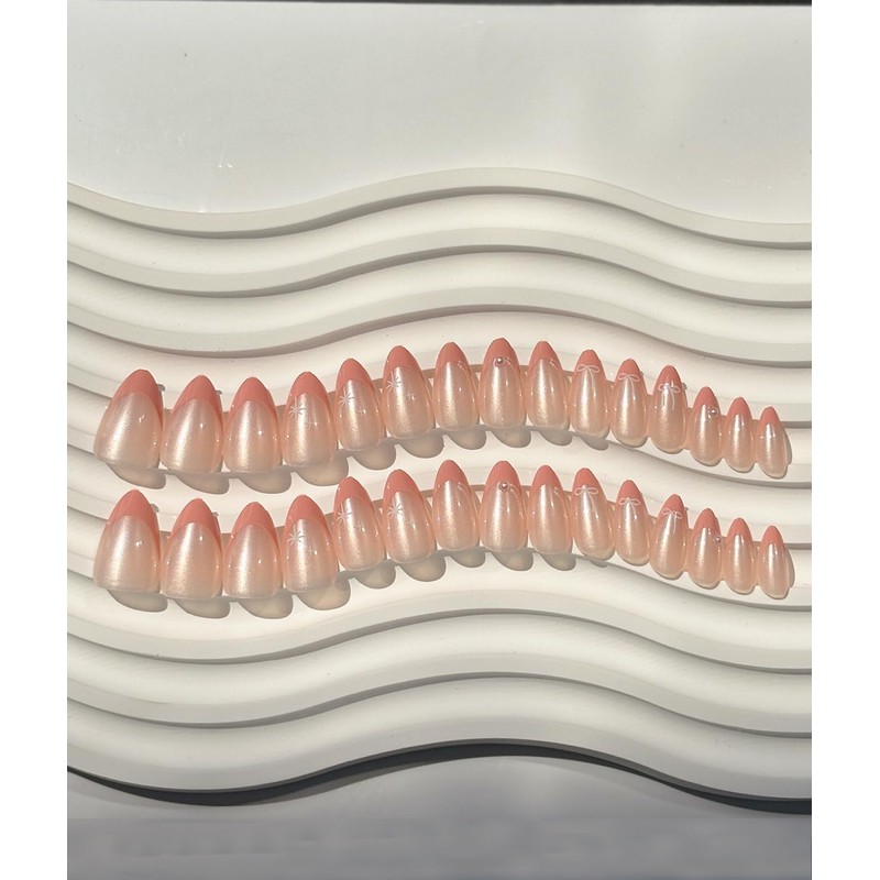 Pink Press On Nails Short Almond- Light Pink French Tip