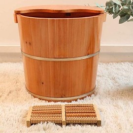 Foot Basin Tall Wooden Bucket with Cover Rest Foot Bathtub with Foot Massage Rollers (Color: B+Height 35cm) (F+Height 24cm) Journey (D+height40cm)