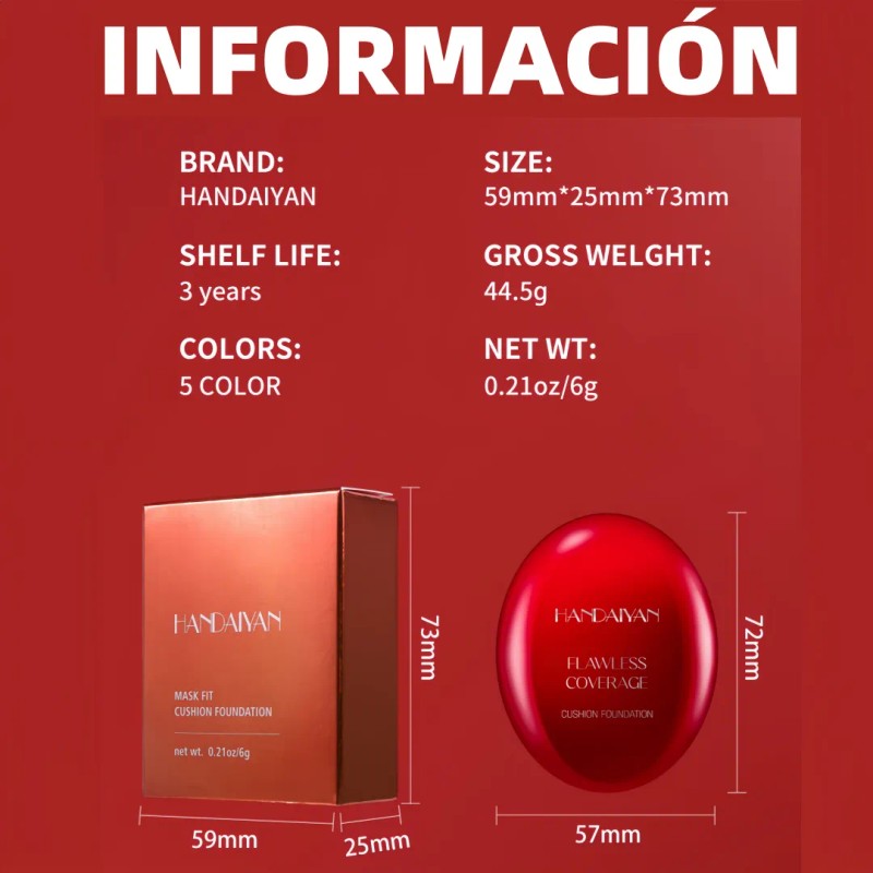 Hidratante Cushion Foundation Larga Duración Con Polvo Borla