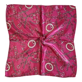 Kiran Fashion Satin Silk Scarf Small Plain Neckerchief Headband Wrap Square Shiny 50cm X 50cm (Pink Chains)