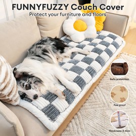 FUNNY FUZZY Pet Couch Covers for Sofa, Couch Covers for Dogs Washable Dog Couch Cover Protector Cream-Colored Furniture Sofa Covers for Dog Handmade Pure Cotton Pet Bed Mat (Grayish Blue, 27.6"×70.9")