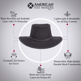 American Hat Makers Soaker Hat — Mesh Sun Hat for Men and Woman (Black, X-Large)