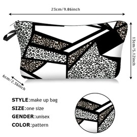 BSITSSS Cosmetic bag, make-up bag, leopard print, toiletry bag, black leopard toiletry bag, make-up bag, travel organiser for women and girls, Black, white, Leopard Print Make Up Bag