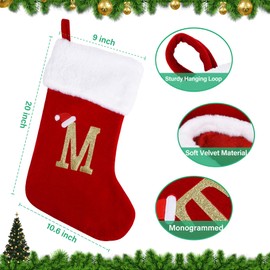 20 Inches Monogram Christmas Stockings with Letters, Large Super Soft Christmas Stockings Red Velvet with White Super Soft Plush Cuff for Christmas Xmas Tree Holiday Fireplace (M)