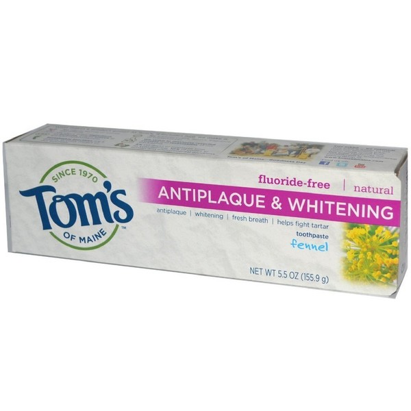 Tom's of Maine Natural Fluoride-Free Antiplaque & Whitening Toothpaste, Fennel 5.50 oz (Pack of 4)
