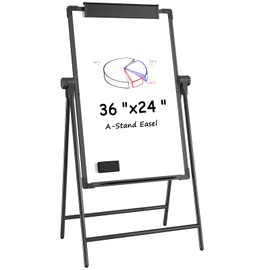 MaxGear Large White Board with Stands, 36" x 24" Black Aluminum Alloy Frame Big Whiteboard Double Sided A-Style Stand Easel Dry Erase Board Height Adjustable Flip Chart for School,Classroom,Office