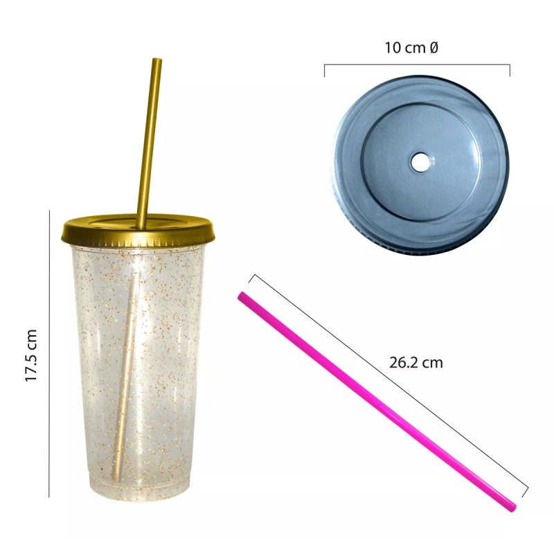 Innova 5 Vasos Reusables Con Popote Glitter 24 Oz